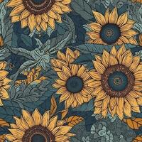 Beautiful elegant sunflower seamless pattern, created with photo