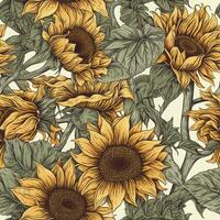 Beautiful elegant sunflower seamless pattern, created with photo