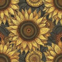 Beautiful elegant sunflower seamless pattern, created with photo