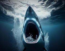 tiburones en el mar con abierto boca. ai generado foto