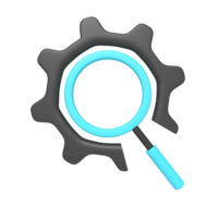 icon setting and magnifying glass of rendering 3d png