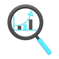 3d icon of searching data statistics with magnifying glass png
