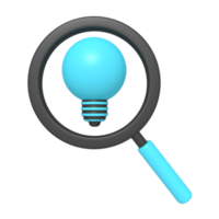 3d icon of searching idea with magnifying glass png