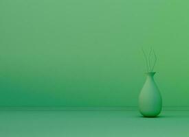 Minimalism green color empty interior scene with vase photo