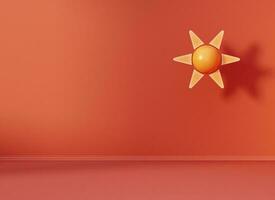 Minimalism empty interior scene with cartoon styled abstract sun photo