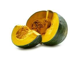 Fresh kabocha or green japanese pumpkin with slice isolated on white background with clipping path photo