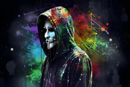 Internet hacker sitting at personal computer laptop tablet photo