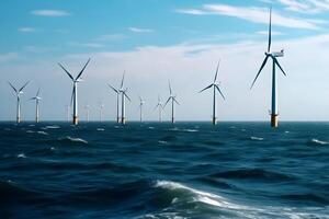 Energy saving windmills, turbin at nature, sea, mountains, fields photo