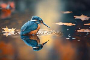 closeup of kingfisher bird over river water. photo