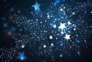 Abstract silver background with white particles and stars. Round bokeh or glitter lights. photo