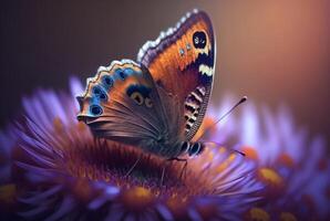 emocionado mariposa en primavera flores generativo ai foto