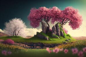 beautiful colorful spring landscape background, photo