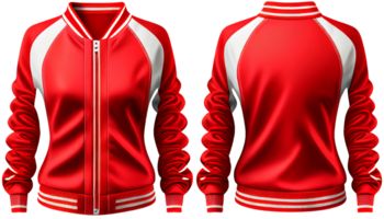 Baseball jacket for ladies long sleeve, print mockup, 3d render, Front and back, copy space, png