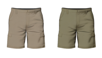 Khaki Shorts 3d render, Front and back, copy space, png