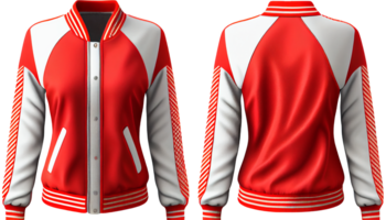 Baseball jacket for ladies long sleeve, print mockup, 3d render, Front and back, copy space, png