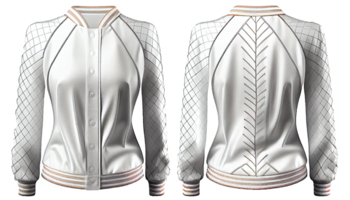 Baseball jacket for ladies long sleeve, print mockup, 3d render, Front and back, copy space, png