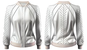 Baseball Jacke zum Damen lange Ärmel, drucken Attrappe, Lehrmodell, Simulation, 3d machen, Vorderseite und zurück, Kopieren Raum, generativ ai png