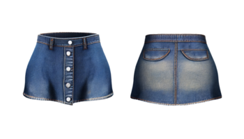 mini jupe jeans de face et dos, 3d rendre, de face et dos, copie espace, génératif ai png