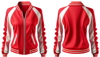 Baseball Jacke zum Damen lange Ärmel, drucken Attrappe, Lehrmodell, Simulation, 3d machen, Vorderseite und zurück, Kopieren Raum, generativ ai png