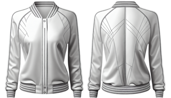 Baseball Jacke zum Damen lange Ärmel, drucken Attrappe, Lehrmodell, Simulation, 3d machen, Vorderseite und zurück, Kopieren Raum, generativ ai png