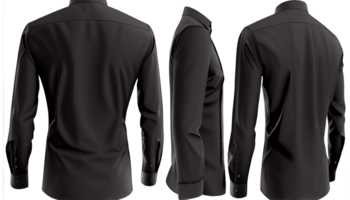 Spread Collar Dress Shirt print mockup, 3d render, Black color Front and back, copy space, png