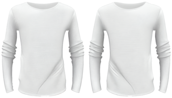 suar camiseta manga comprida volta pescoço costela manguito e bainha impressão brincar, 3d renderizar, branco cor frente e voltar, cópia de espaço, generativo ai png