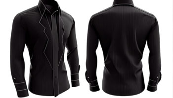 Spread Collar Dress Shirt print mockup, 3d render, Black color Front and back, copy space, png