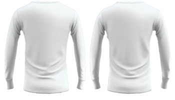 suar camiseta manga comprida volta pescoço costela manguito e bainha impressão brincar, 3d renderizar, branco cor frente e voltar, cópia de espaço, generativo ai png