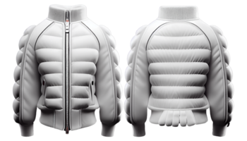 Blank Bomber jacket puffer Full zipper for mockup, 3d render, white color front and back, copy space, png