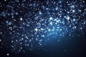 Abstract silver background with white particles and stars. Round bokeh or glitter lights. photo