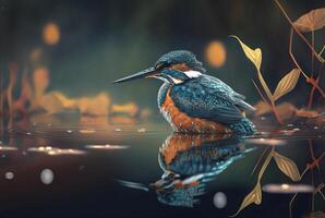 closeup of kingfisher bird over river water. photo