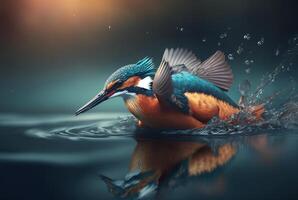 closeup of kingfisher bird over river water. photo