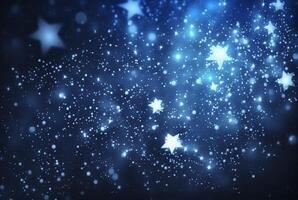 Abstract silver background with white particles and stars. Round bokeh or glitter lights. photo