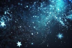 Abstract silver background with white particles and stars. Round bokeh or glitter lights. photo