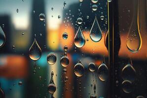 close up of raindrops on glass for background. photo