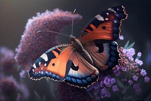 Excited butterfly on spring flowers. photo