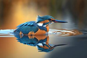 closeup of kingfisher bird over river water. photo