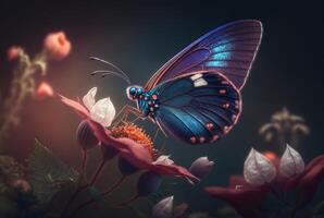 emocionado mariposa en primavera flores generativo ai foto
