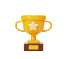 Yellow trophy cup winner success champion icon sign or symbol 3d illustration png