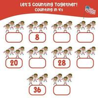 Mathematic counting worksheet. Math activity, count and write the missing numbers, math multiples. Educational printable math worksheet for children. Vector File.