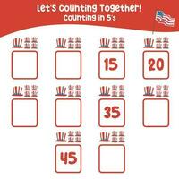 Mathematic counting worksheet. Math activity, count and write the missing numbers, math multiples. Educational printable math worksheet for children. Vector File.