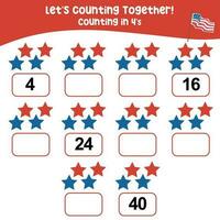 Mathematic counting worksheet. Math activity, count and write the missing numbers, math multiples. Educational printable math worksheet for children. Vector File.