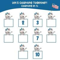 Mathematic counting worksheet. Math activity, count and write the missing numbers, math multiples. Educational printable math worksheet for children. Vector File.