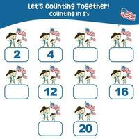 Mathematic counting worksheet. Math activity, count and write the missing numbers, math multiples. Educational printable math worksheet for children. Vector File.