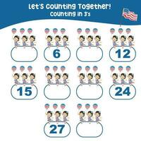 Mathematic counting worksheet. Math activity, count and write the missing numbers, math multiples. Educational printable math worksheet for children. Vector File.