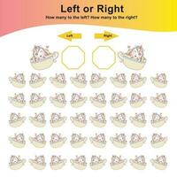 matemático actividad página. calcular y escribir el resultado. izquierda o Derecha hoja de cálculo para niños. contando unicornios educativo imprimible matemáticas. vector archivo.