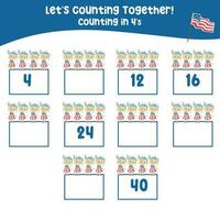 Mathematic counting worksheet. Math activity, count and write the missing numbers, math multiples. Educational printable math worksheet for children. Vector File.