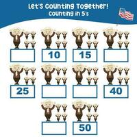 Mathematic counting worksheet. Math activity, count and write the missing numbers, math multiples. Educational printable math worksheet for children. Vector File.