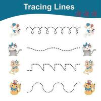 Tracing Lines Game Fourth July Edition. Worksheet activity for kids. Motoric activity for children. Educational printable worksheet. Vector File.