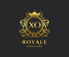 Golden Letter XO template logo Luxury gold letter with crown. Monogram alphabet . Beautiful royal initials letter. vector